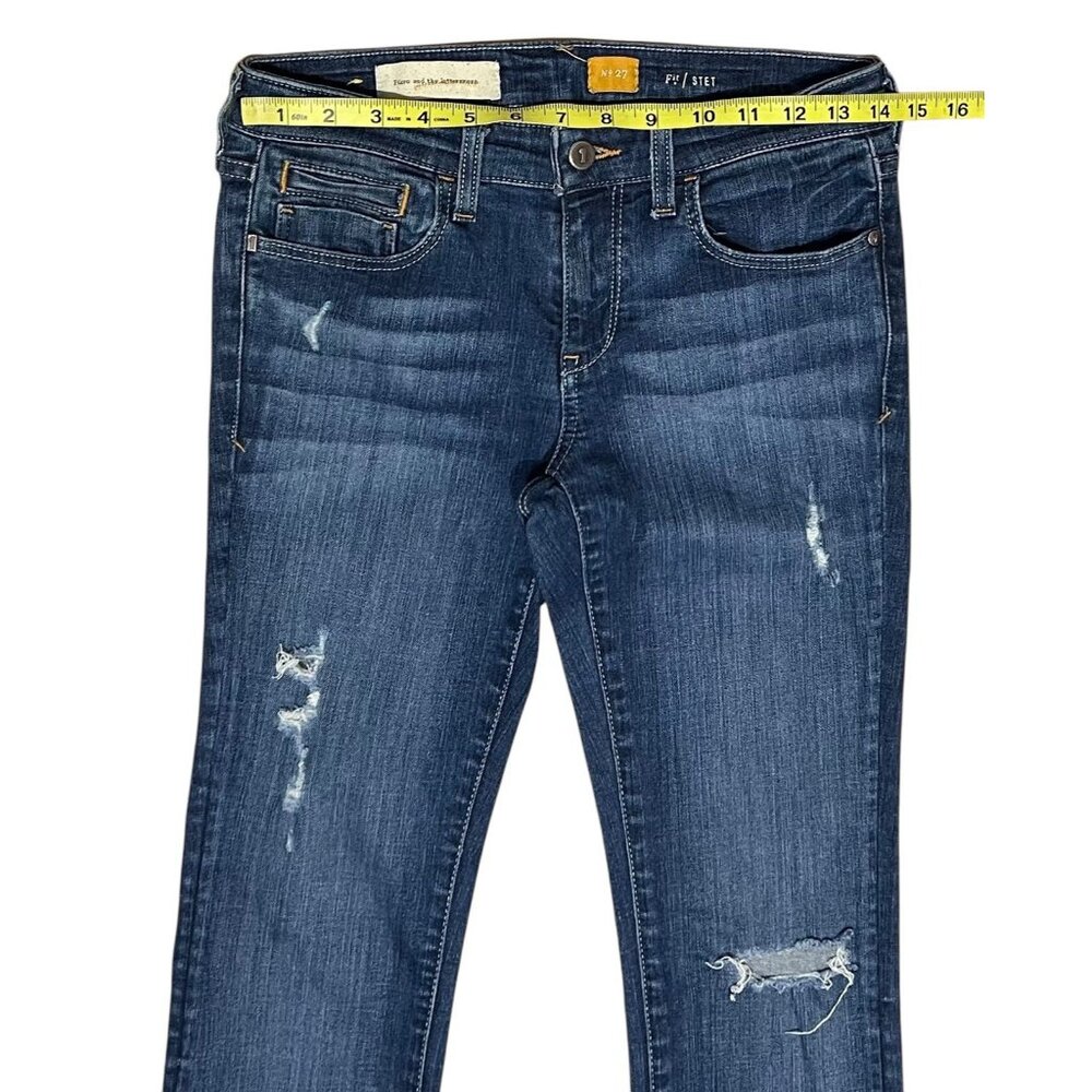Anthropologie Pilcro Stet Size 27 Slim Bootcut Distress Jeans Blue Stretch - Picture 6 of 12